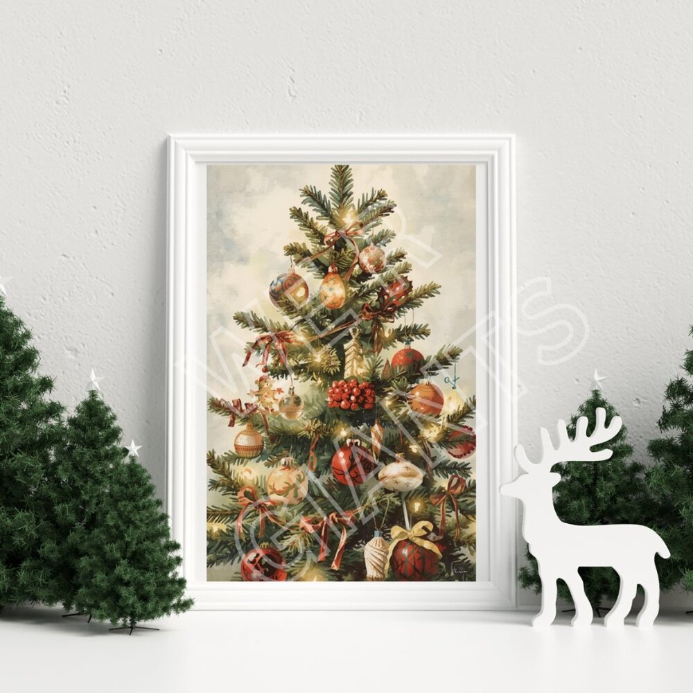 Beautiful Vintage Look Christmas Tree 11x17 Art Print